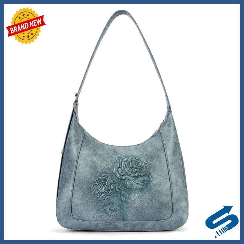 Small Vegan Leather Shoulder Bag Hobo Purse Top Handle Embossed Design